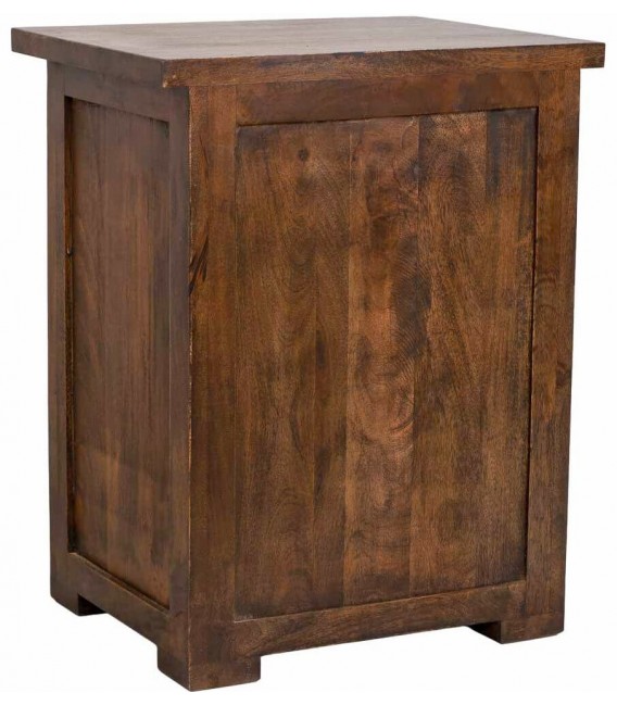 Mesita industrial de madera nogal y metal negro con tres cajones3