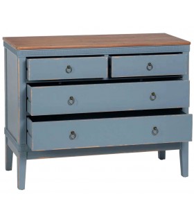 Cómoda clásica azul rozada con tapa cerezo y cuatro cajones1