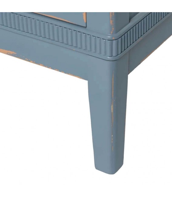 Cómoda clásica azul rozada con tapa cerezo y cuatro cajones5