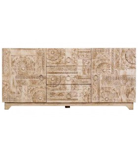 Aparador étnico crema tallado con puertas y cajones artesanales1