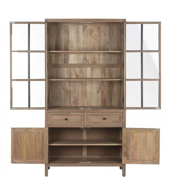 Vitrina industrial de madera natural con cristal y metal2