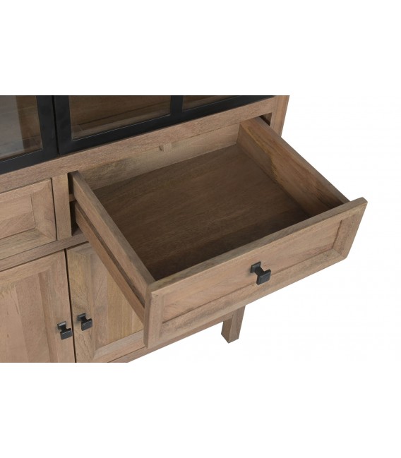 Vitrina industrial de madera natural con cristal y metal4