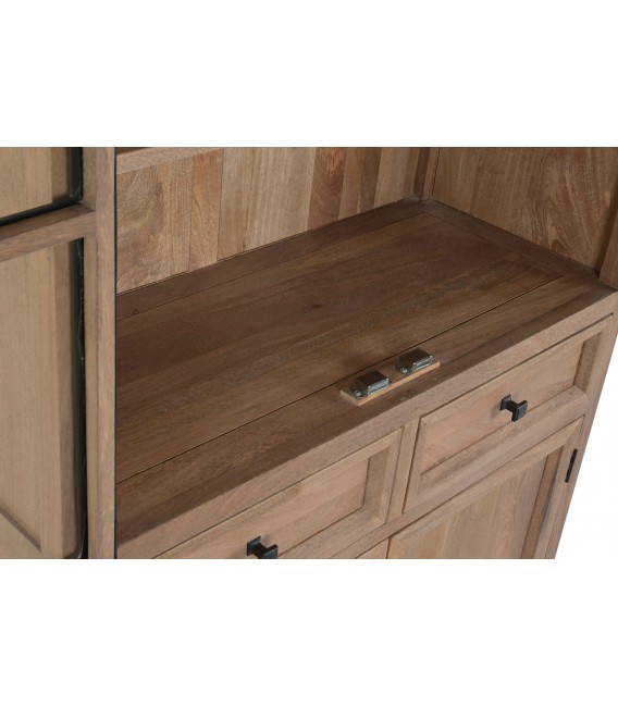 Vitrina industrial de madera natural con cristal y metal5