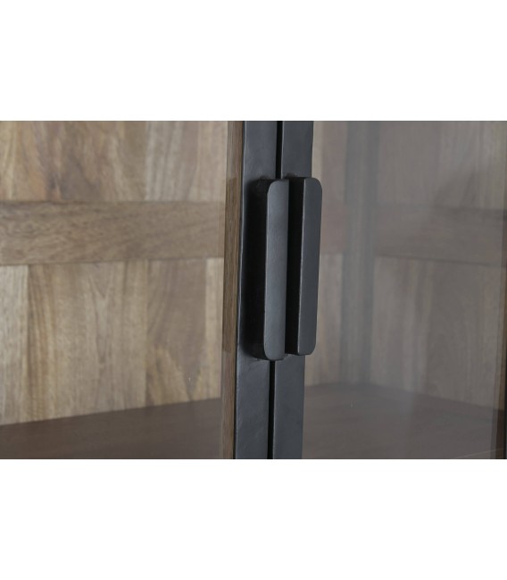 Vitrina industrial de madera natural con cristal y metal3