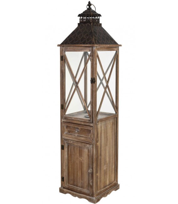 Farol clásico alto de madera y metal decorativo con cristal alto