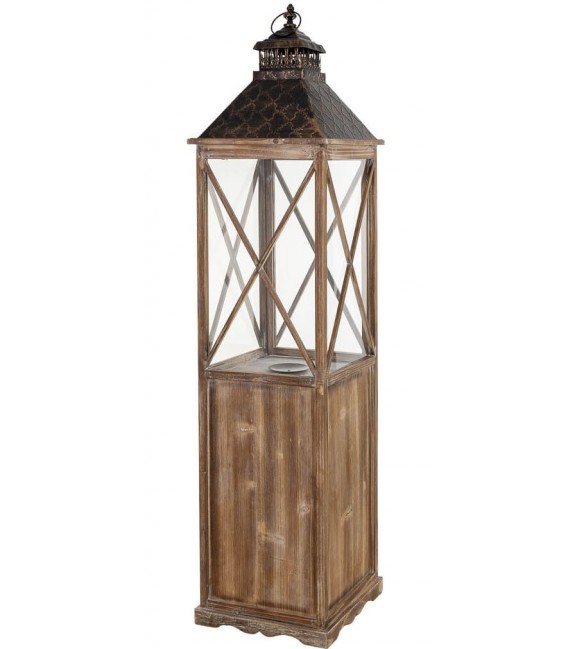 Farol clásico alto de madera y metal decorativo con cristal alto3