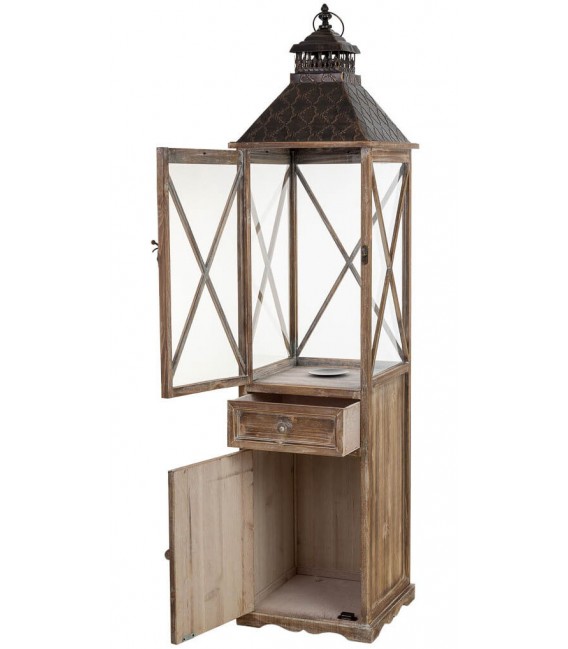Farol clásico alto de madera y metal decorativo con cristal alto2