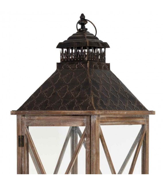 Farol clásico alto de madera y metal decorativo con cristal alto4