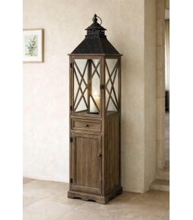 Farol clásico alto de madera y metal decorativo con cristal alto Mdmhogar