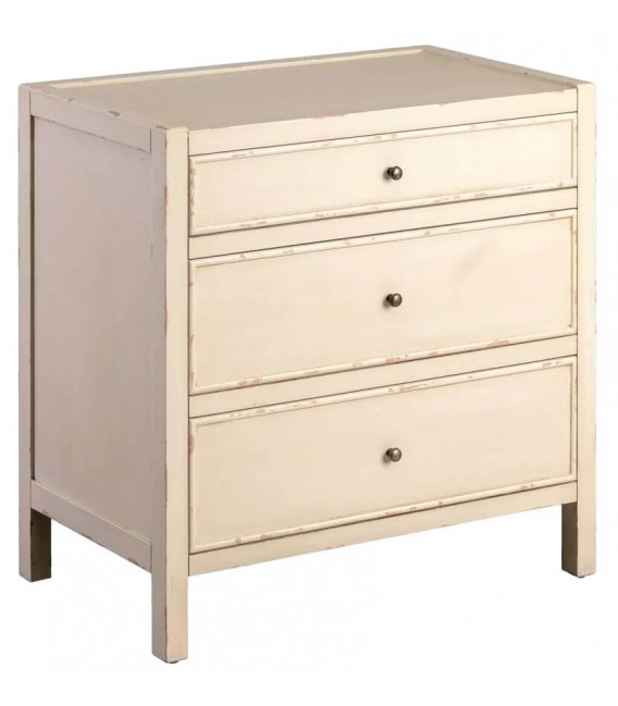 Mesita de noche grande blanca con cajones y tiradores bronce1