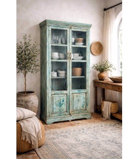 itrina boho turquesa en madera maciza con encanto artesanal Mdmhogar