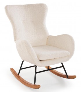 Mecedora nórdica blanca tapizada en bouclé blanco roto para tu hogar