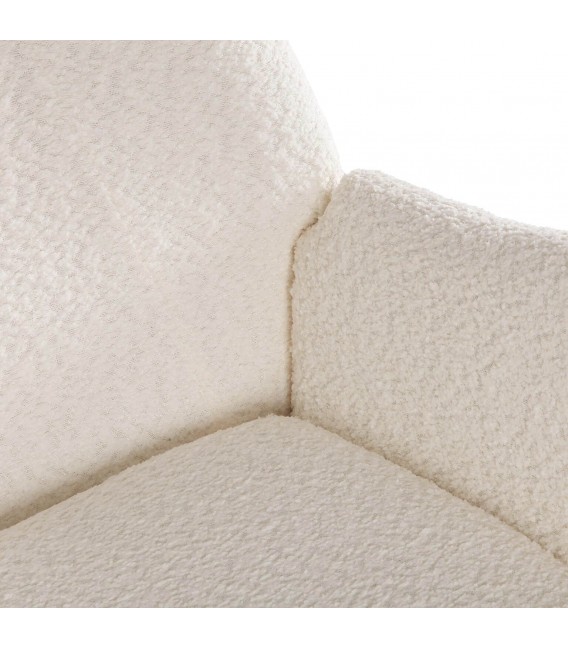 Mecedora nórdica blanca tapizada en bouclé blanco roto para tu hogar2