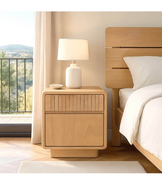 Mesita de noche boho en madera maciza de teca natural Mdmhogar