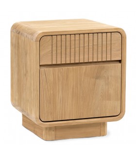 Mesita de noche boho en madera maciza de teca natural