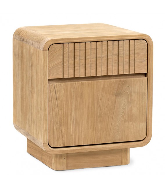 Mesita de noche boho en madera maciza de teca natural