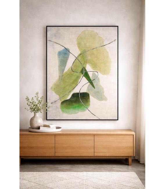 Cuadro abstracto grande en lienzo pintado a mano tonos verdes Mdmhogar