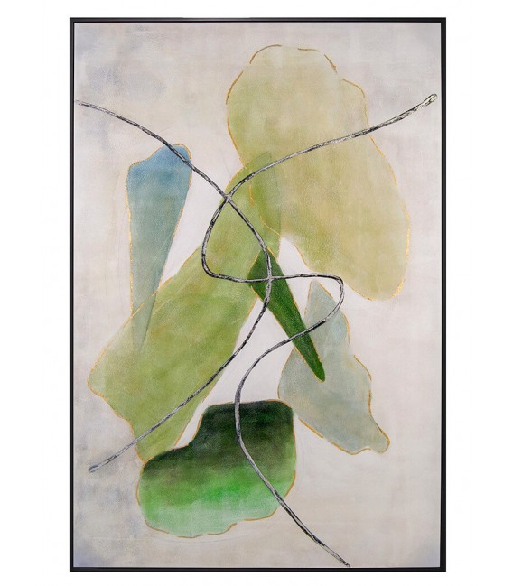 Cuadro abstracto grande en lienzo pintado a mano tonos verdes