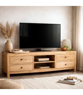 Mueble de TV boho en madera de mindi natural con cajones Mdmhogar