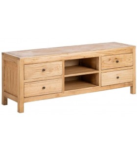 Mueble de TV boho en madera de mindi natural con cajones