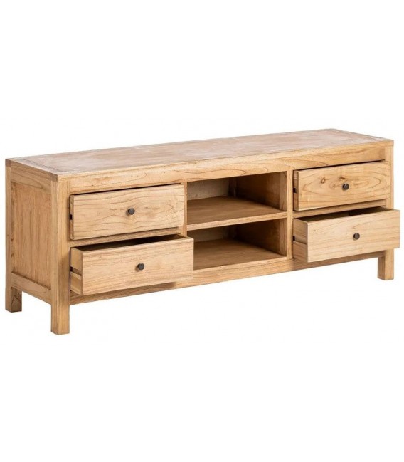 Mueble de TV boho en madera de mindi natural con cajones2