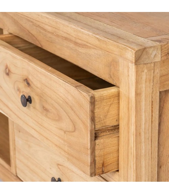 Mueble de TV boho en madera de mindi natural con cajones4