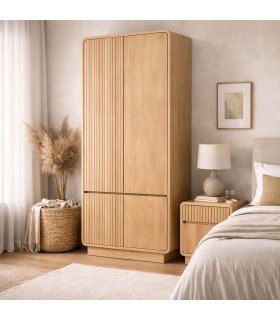 Armario ropero boho en madera maciza de teca natural Mdmhogar