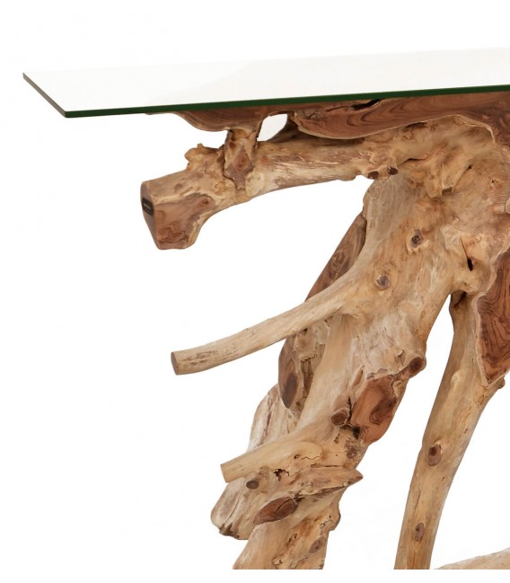 Consola de entrada étnica grande en raíz de teca natural artesanaL1