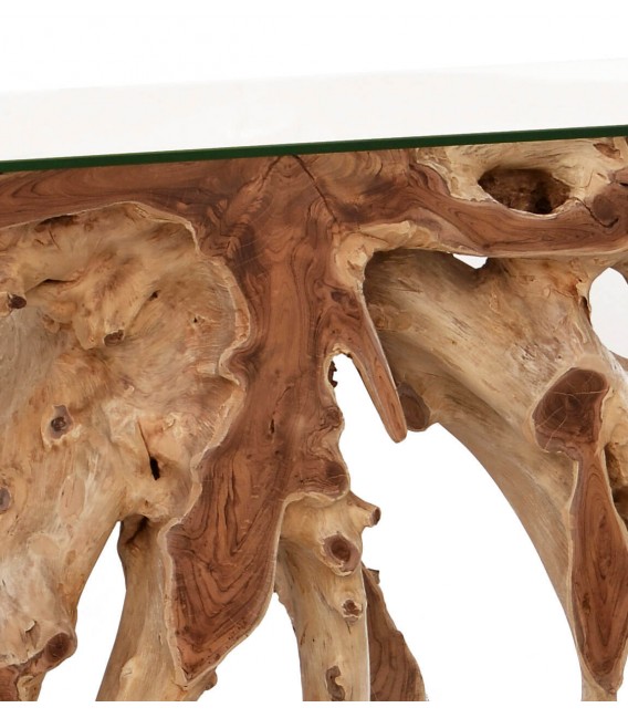 Consola de entrada étnica grande en raíz de teca natural artesanaL2