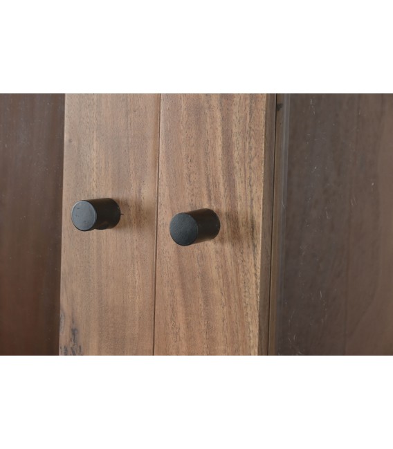 Vitrina industrial de madera maciza de acacia y metal negro alto5