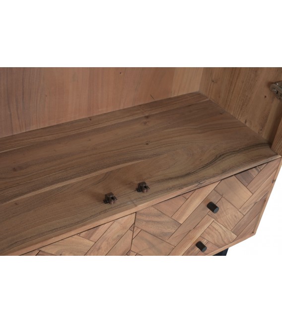 Vitrina industrial de madera maciza de acacia y metal negro alto6