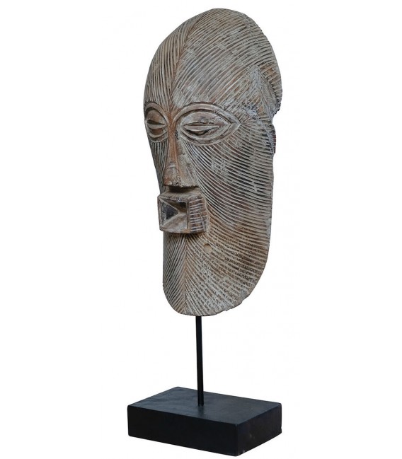 Figura decorativa étnica en madera tallada gris patinada natural1