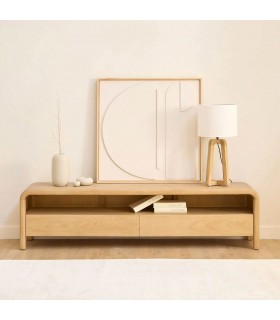 Mueble de TV boho en madera maciza de sungkai natural claro hogar