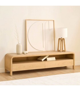 Mueble de TV boho en madera maciza de sungkai natural claro hogar Mdmhogar