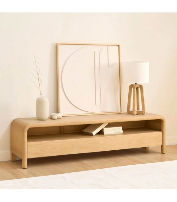 Mueble de TV boho en madera maciza de sungkai natural claro hogar Mdmhogar