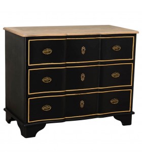 Cómoda neoclásica en madera negra y natural con detalles dorados