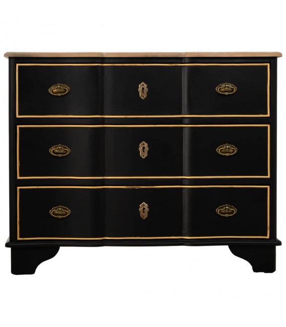 Cómoda neoclásica en madera negra y natural con detalles dorados1