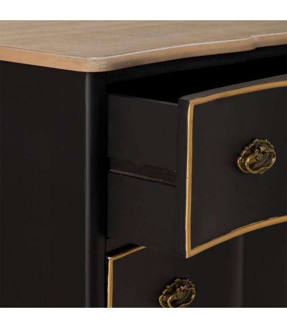Cómoda neoclásica en madera negra y natural con detalles dorados4