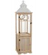 Farol alto clásico de madera natural con cristal y metal blan