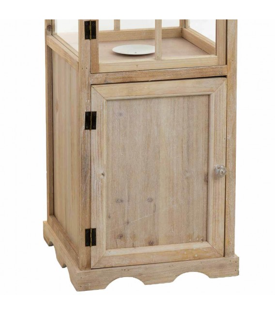 Farol alto clásico de madera natural con cristal y metal blan6