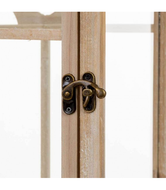 Farol alto clásico de madera natural con cristal y metal blan5