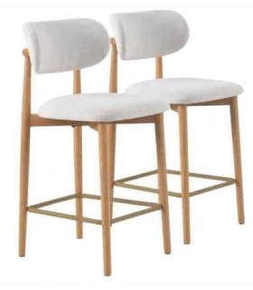 Set 2 taburetes nórdicos de madera natural con chenilla blanca