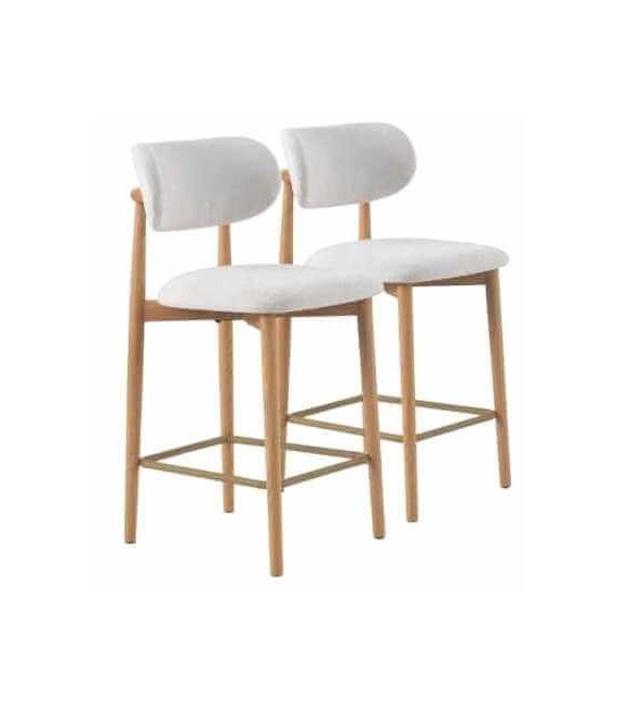 Set 2 taburetes nórdicos de madera natural con chenilla blanca