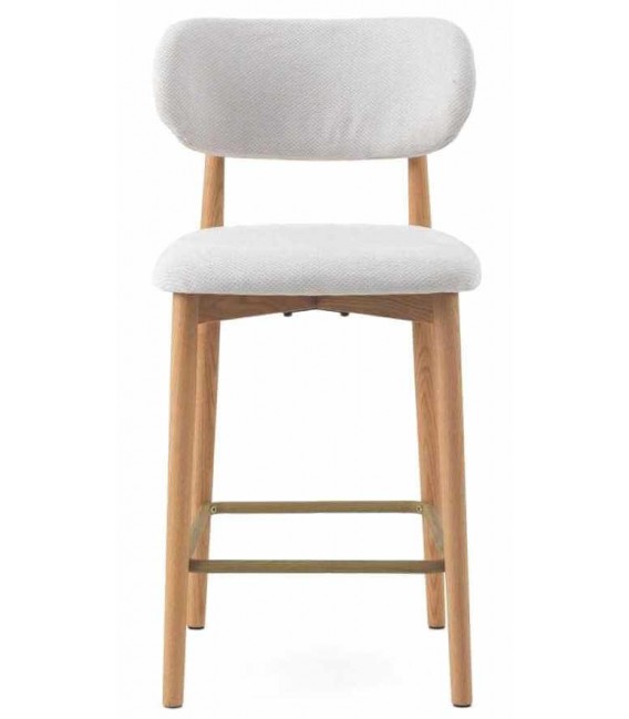 Set 2 taburetes nórdicos de madera natural con chenilla blanca2