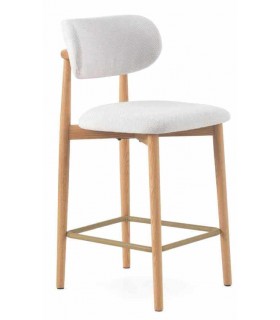 Set 2 taburetes nórdicos de madera natural con chenilla blanca1