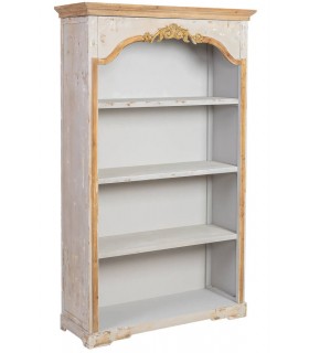 Estantería neoclásica decapada en madera gris con detalles dorados