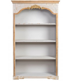 Estantería neoclásica decapada en madera gris con detalles dorados1