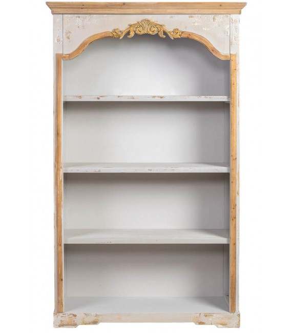 Estantería neoclásica decapada en madera gris con detalles dorados1