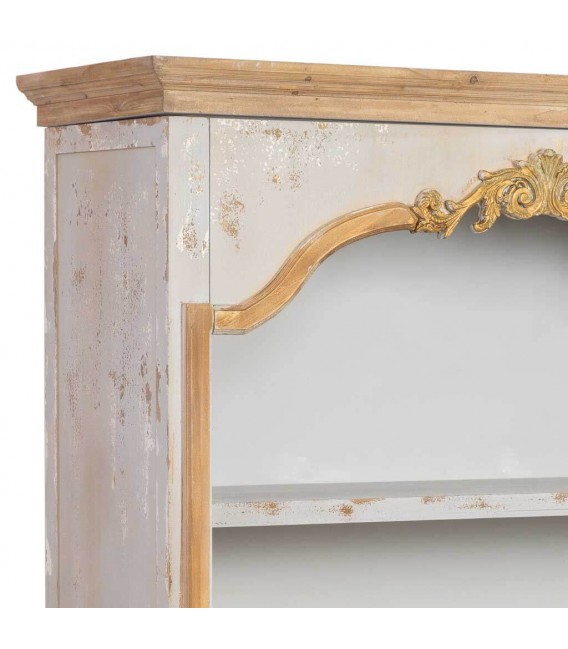 Estantería neoclásica decapada en madera gris con detalles dorados2