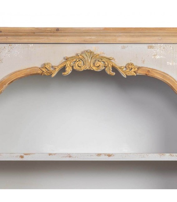 Estantería neoclásica decapada en madera gris con detalles dorados3